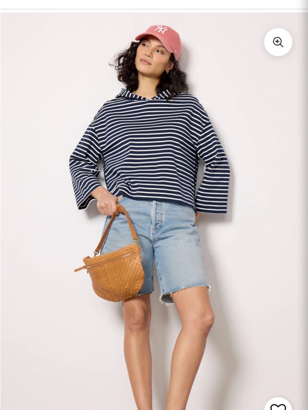 Evereve Mia blue and white stripe hoodie 3/4 sleeve slight crop drop shoulder - Picture 5 of 16